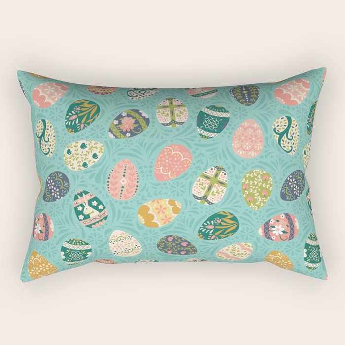Floral Easter Eggs - Aqua Rectangular Pillow