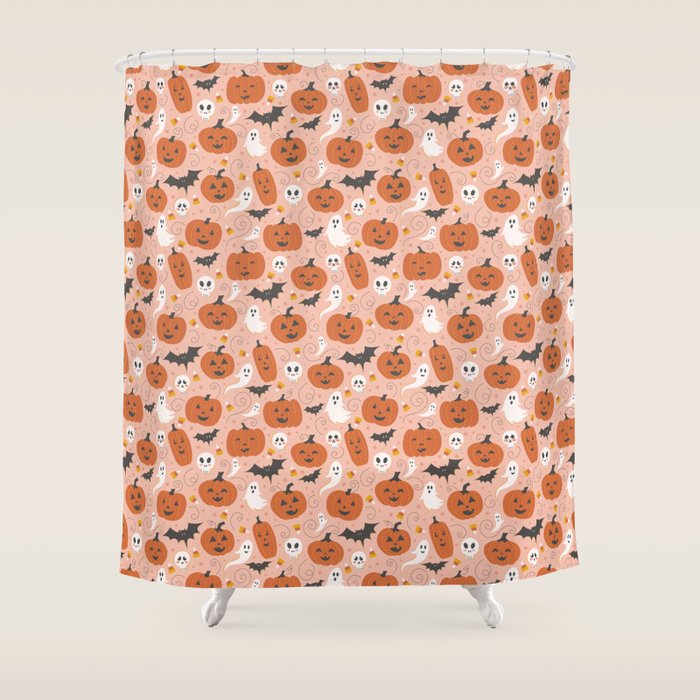 Pumpkin Party On Blush Pink Shower Curtain