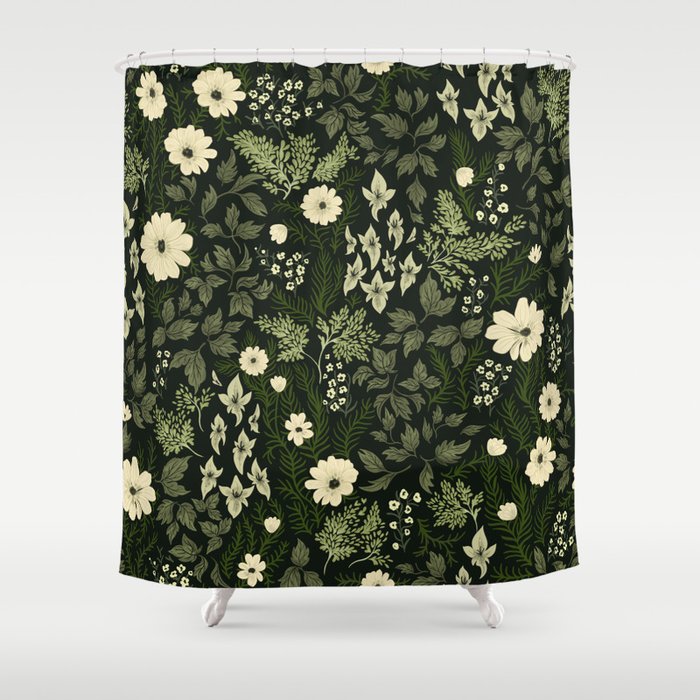 Woodland Nouveau Pattern Forest Green Shower Curtain