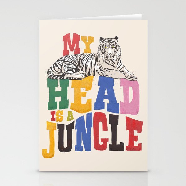 My Head Is A Jungle - Tiger Colorful Type Stationery Card
