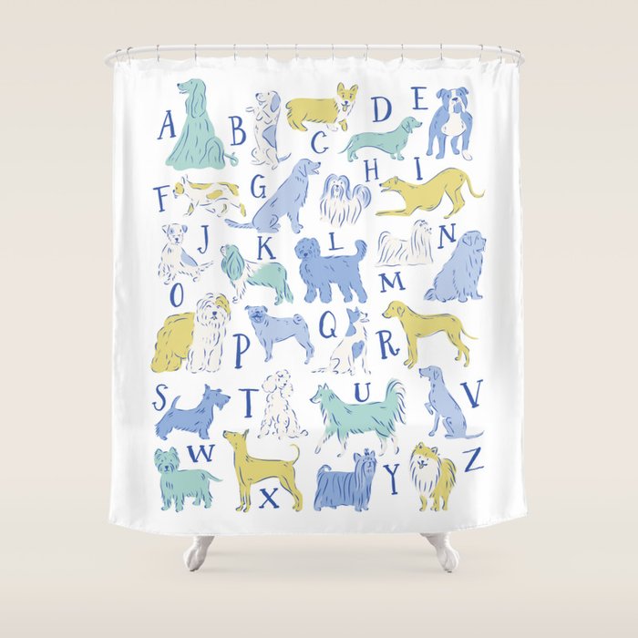 Dog Alphabet Print For Kids Room In Blue And Green Shower Curtain