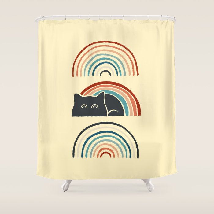 Abstraction Minimal Cat 8d Rainbow Meow Shower Curtain