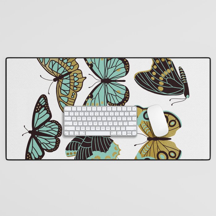 Texas Butterflies - Mint And Gold Desk Mat