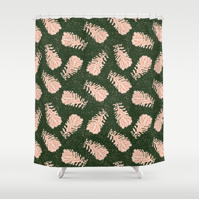 Dancing Pinecones In Forest Green & Pink Shower Curtain