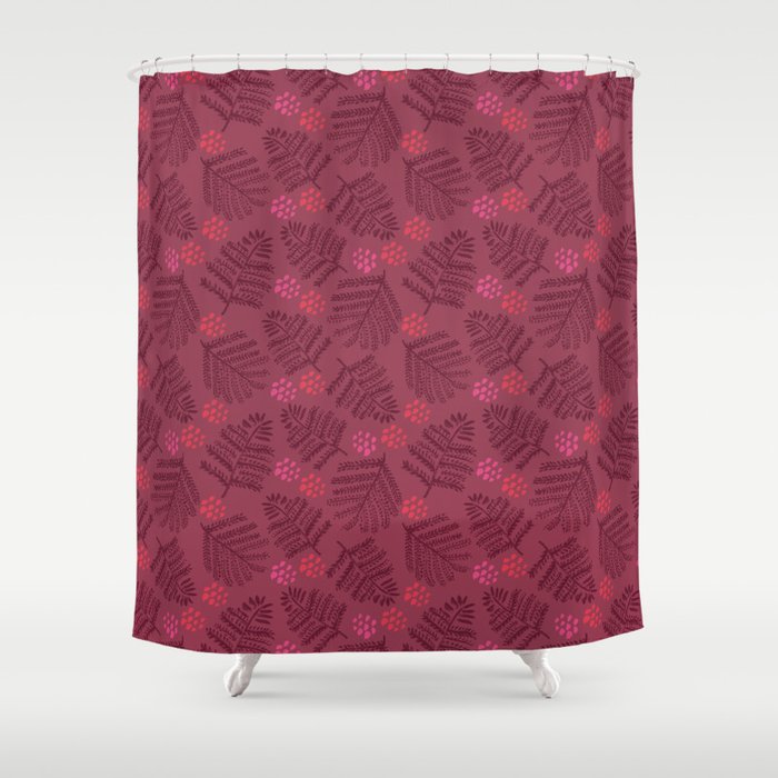 Winter & Woodsy Pine Trees In Ruby Red Shower Curtain