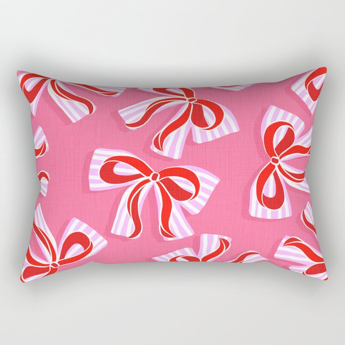 Ditsy Kitsch Ribbons And Bows 2. Watermelon Pink And Red Rectangular Pillow