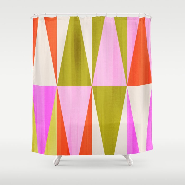 Mid Mod Diamond Pattern 1. Textured Pink Green  Shower Curtain