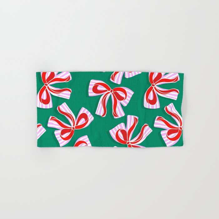 Retro Kitsch Christmas Ribbons On Stripy Bows - Red And Green Bath Towel