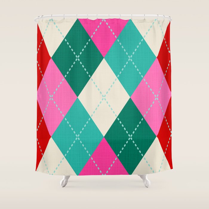 Retro Christmas Knitted Argyle Jumper 1. Shower Curtain