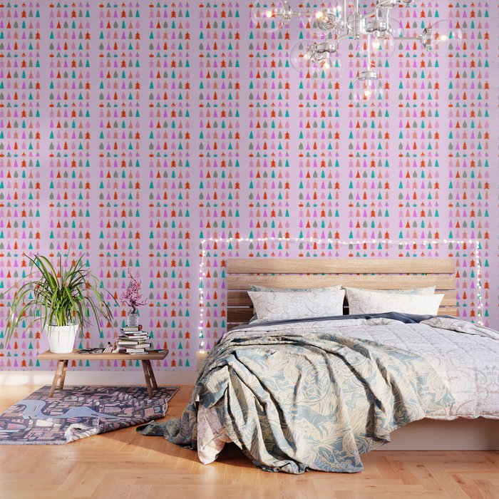 Christmas Tree Pattern On Pink Wallpaper