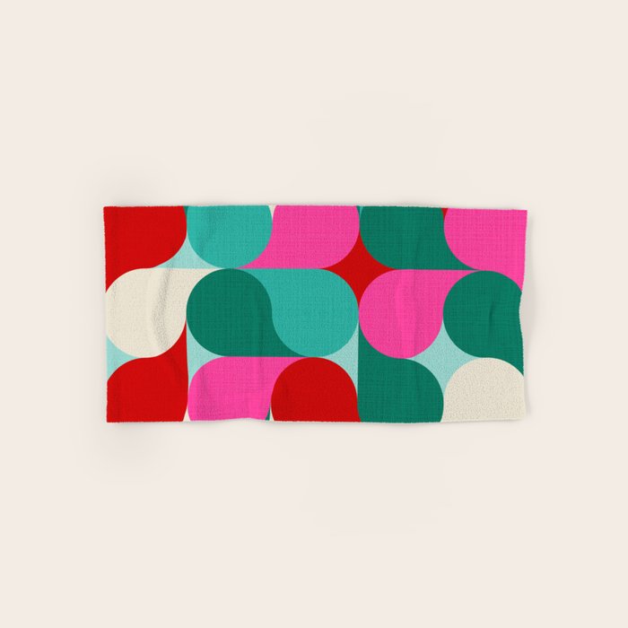 Retro Geo Christmas Drop Pattern - Pink, Teal, Red, Green Bath Towel
