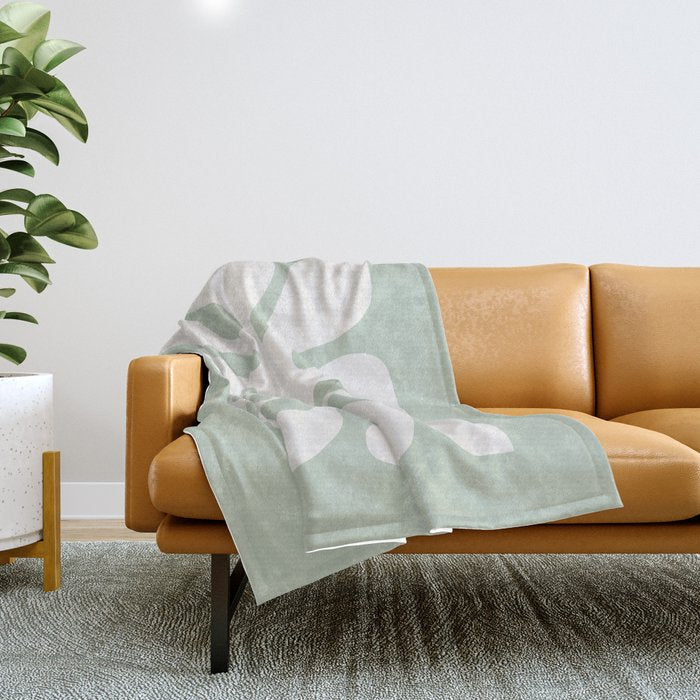 Minimal Abstract Matisse Monstera Pastel Sage Green 2/2 Throw Blanket