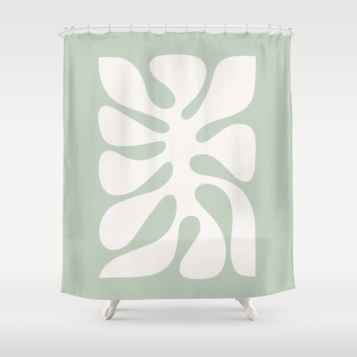 Minimal Abstract Matisse Monstera Pastel Sage Green 2/2 Shower Curtain