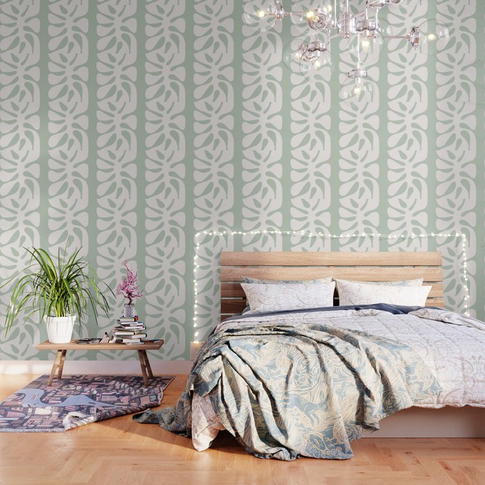 Minimal Abstract Matisse Monstera Pastel Sage Green 2/2 Wallpaper