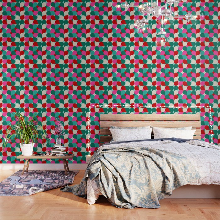 Retro Geo Christmas Drop Pattern - Pink, Teal, Red, Green Wallpaper
