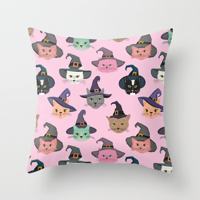 Witchy Kitties - Halloween Cats Throw Pillow