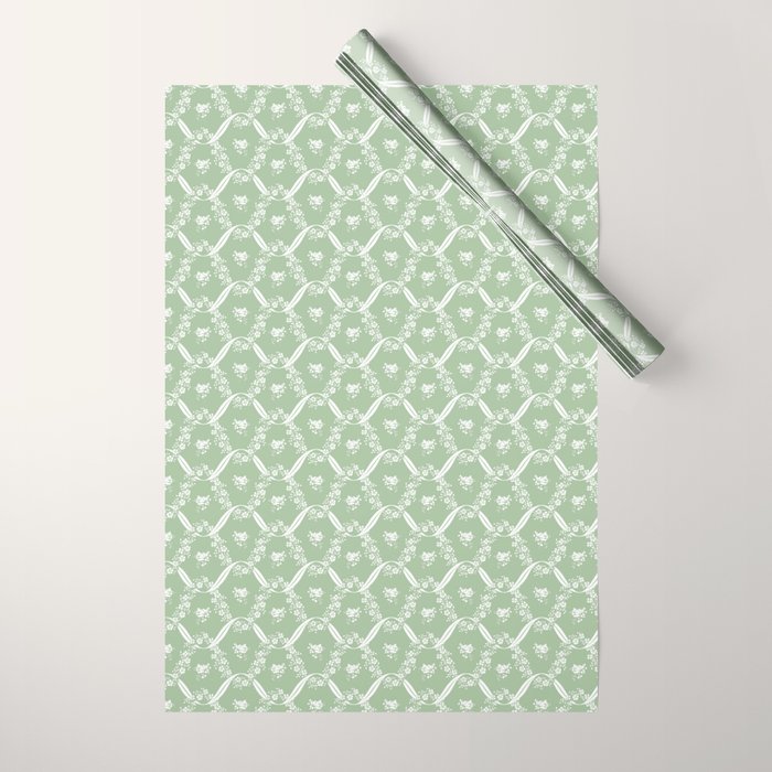 Vintage French Flower Green Wrapping Paper