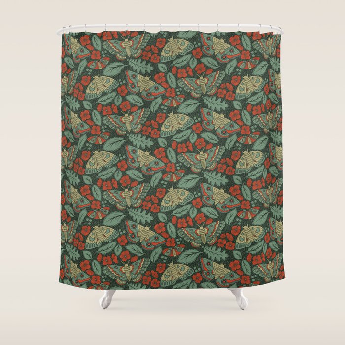 Moths In Emerald Twilight Shower Curtain