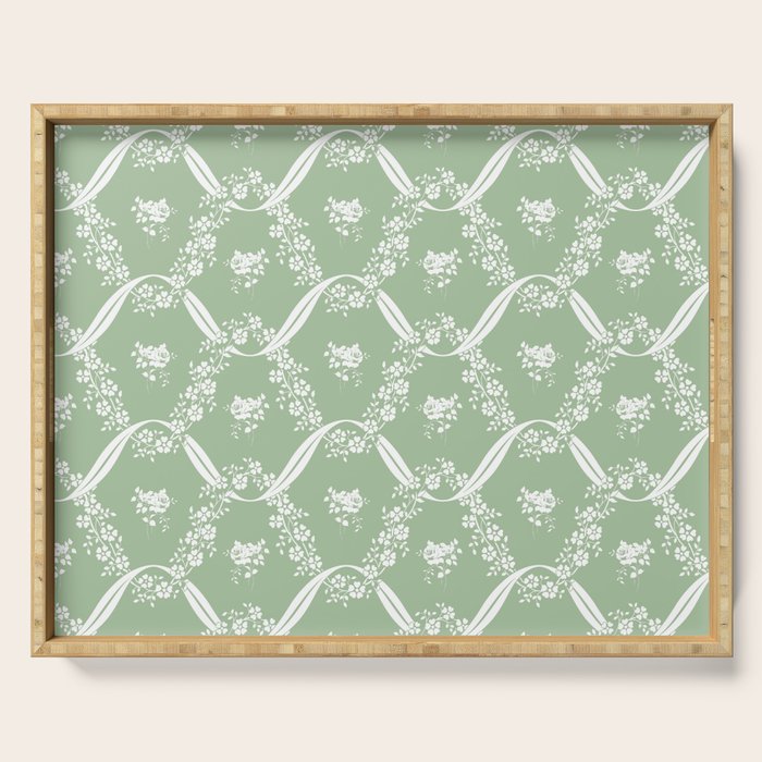 Vintage French Flower Green Serving Tray