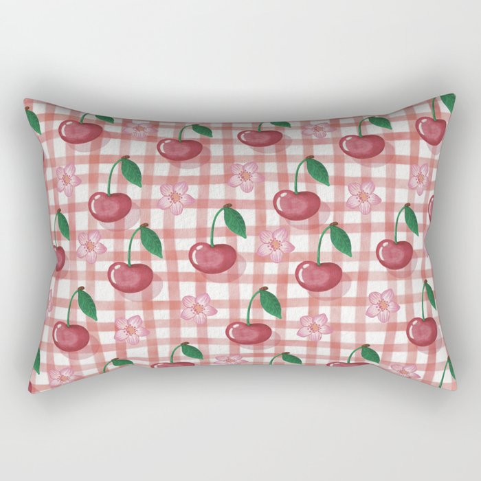 Watercolor Cherry Blossom Picnic Pattern Rectangular Pillow