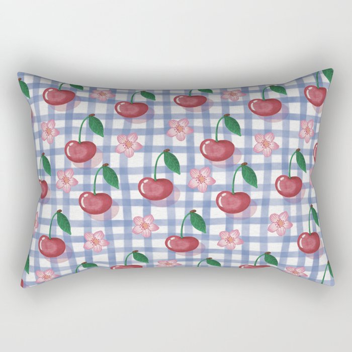 Watercolor Cherry Blossom Picnic Pattern Rectangular Pillow