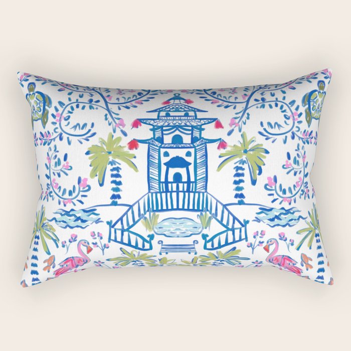 Colorful Coastal Chinoiserie  Rectangular Pillow