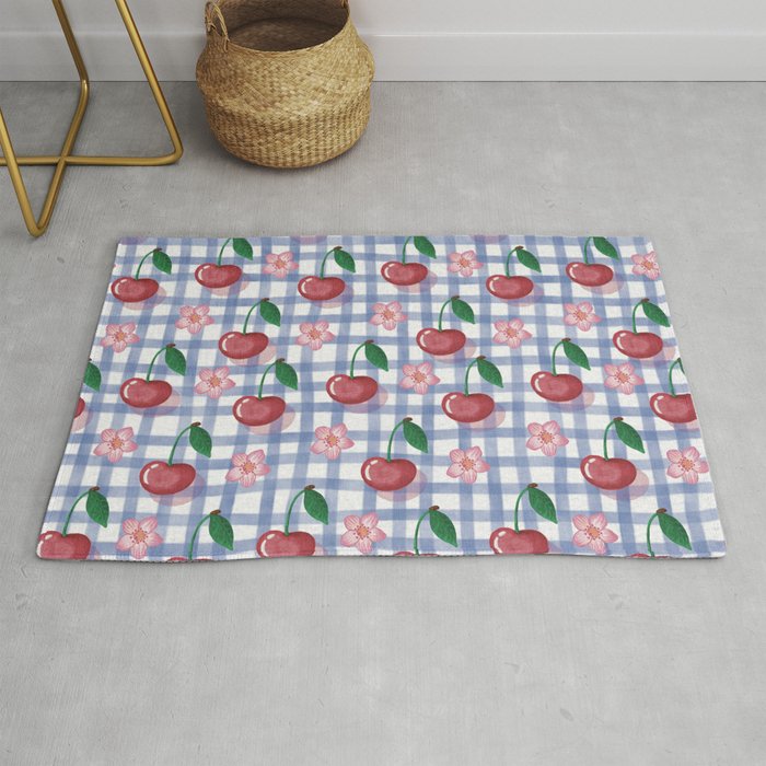 Watercolor Cherry Blossom Picnic Pattern Rug