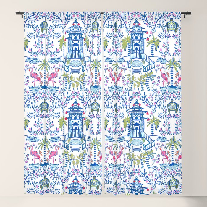 Colorful Coastal Chinoiserie  Window Curtain