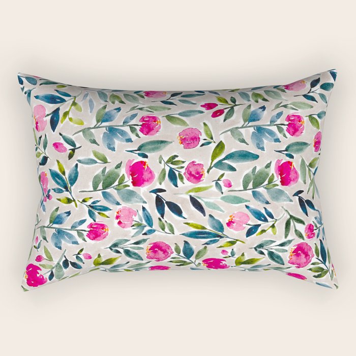 Popping Peonies - Beige Rectangular Pillow