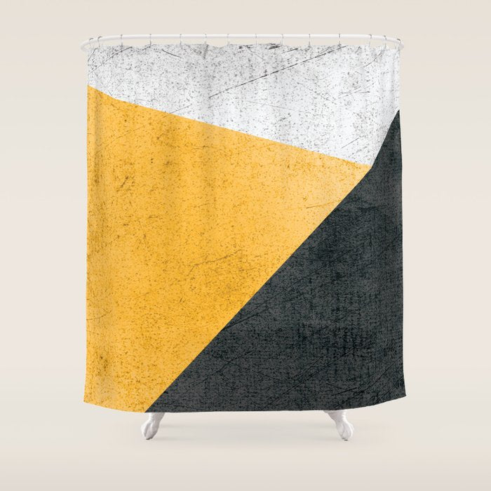 Modern Yellow & Black Geometric Shower Curtain
