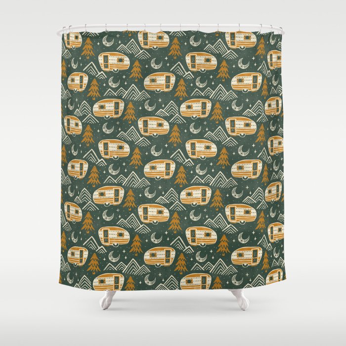 Little Camper - Forest Green And Gold Shower Curtain