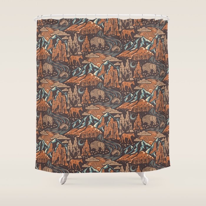 Wild West - Brown, Orange, And Blue  Shower Curtain