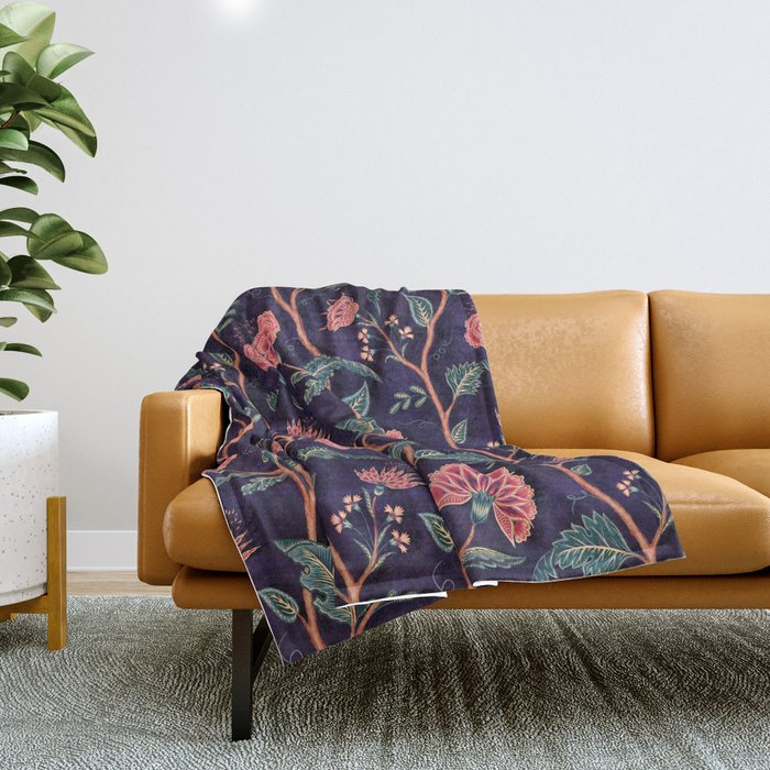 Indienne Vine - Deep Coral  Throw Blanket