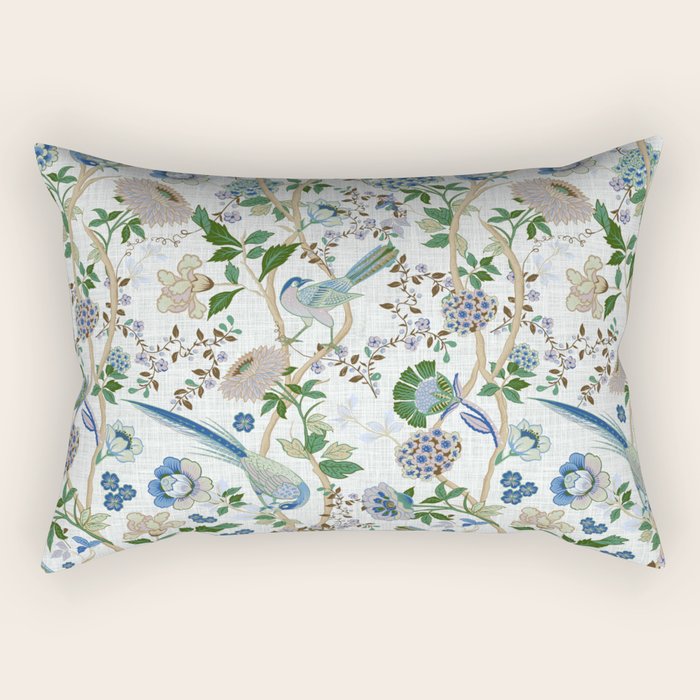 Chinoiserie Birds Peacock Flowers Leaves, Romantic, Vintage, Retro, Cozy Heirloom Rectangular Pillow