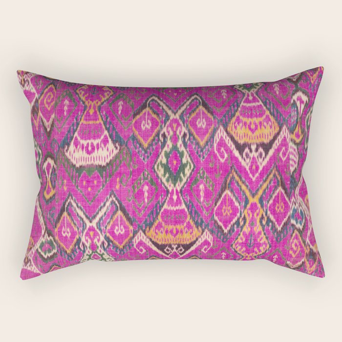 Uzbekistan Rug Deep Pink Rectangular Pillow