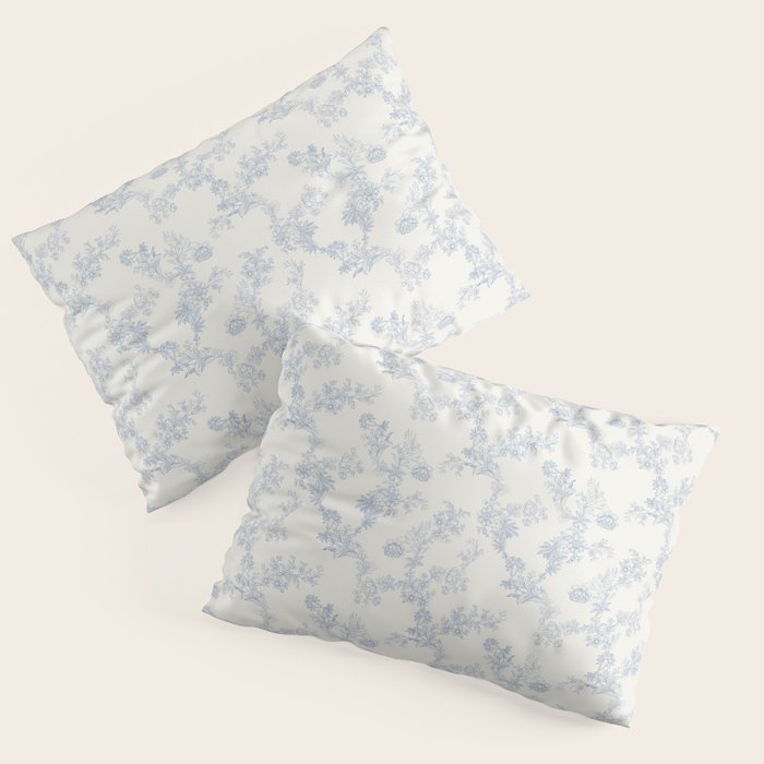 Vintage Toile Floral - Blue And White Pillow Sham