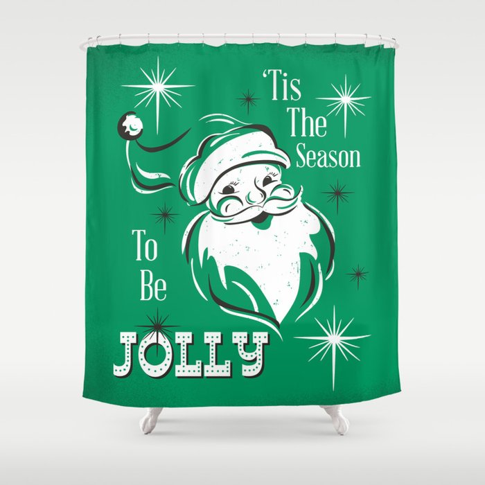 'Tis The Season - Retro Santa Green Shower Curtain