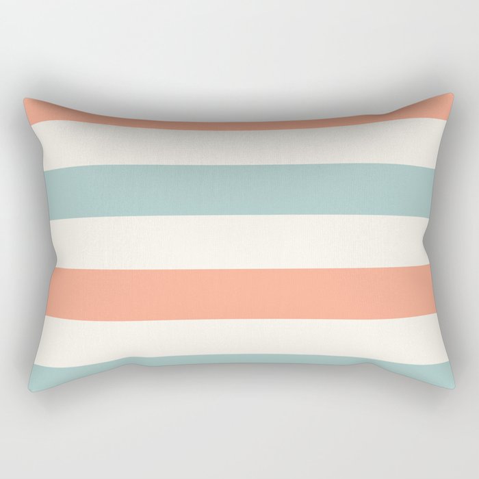Orange, Turquoise And Cream Stripes Rectangular Pillow