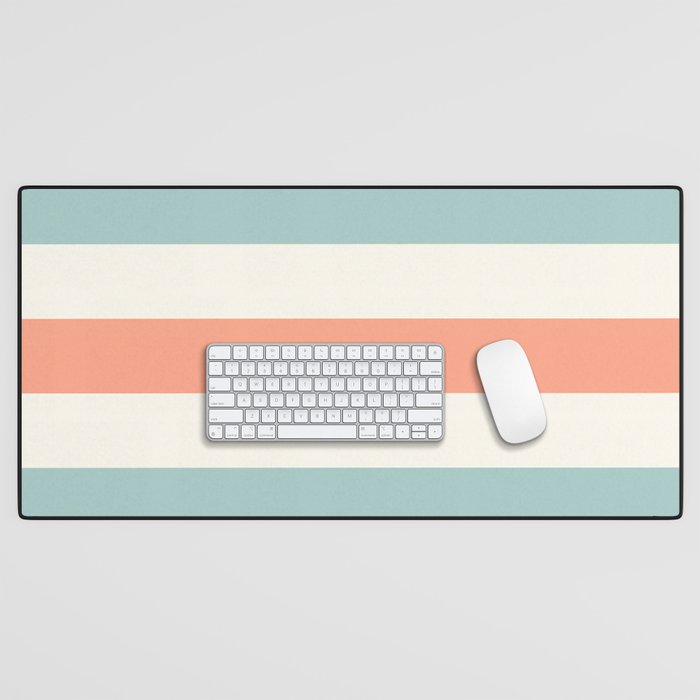 Orange, Turquoise And Cream Stripes Desk Mat