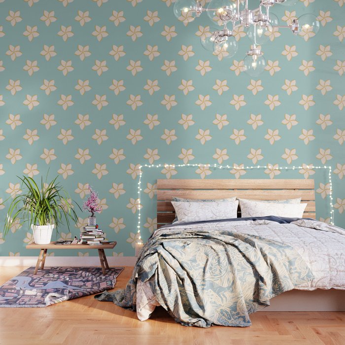 White And Turquoise Plumeria Flowers Pattern Wallpaper