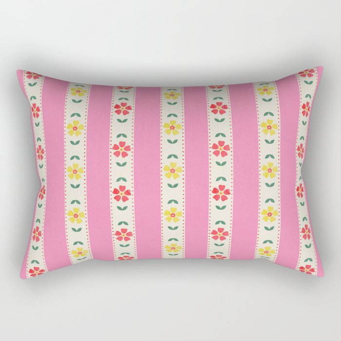 Granny Style Vintage Florals On Pink Stripes Rectangular Pillow
