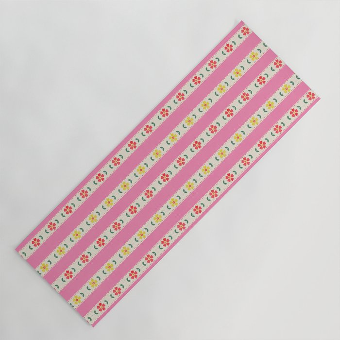 Granny Style Vintage Florals On Pink Stripes Yoga Mat