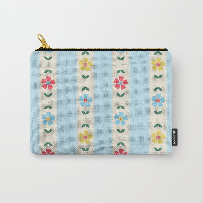 Granny Style Vintage Florals And Light Blue Stripes Carry All Pouch