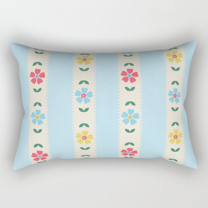 Granny Style Vintage Florals And Light Blue Stripes Rectangular Pillow