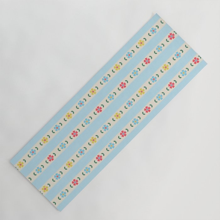 Granny Style Vintage Florals And Light Blue Stripes Yoga Mat