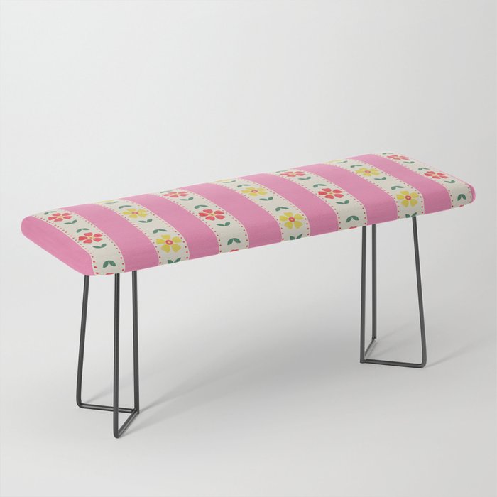 Granny Style Vintage Florals On Pink Stripes Bench