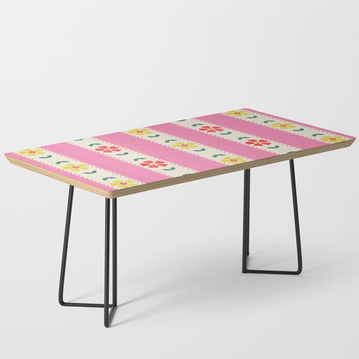 Granny Style Vintage Florals On Pink Stripes Coffee Table