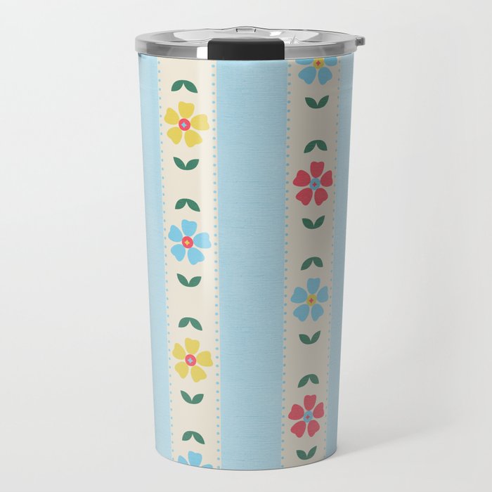 Granny Style Vintage Florals And Light Blue Stripes Travel Mug