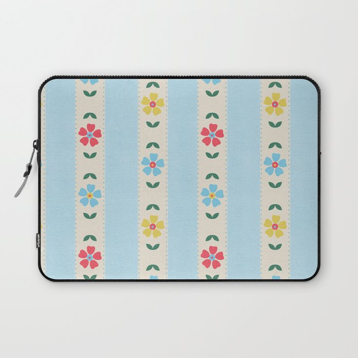 Granny Style Vintage Florals And Light Blue Stripes Laptop Sleeve