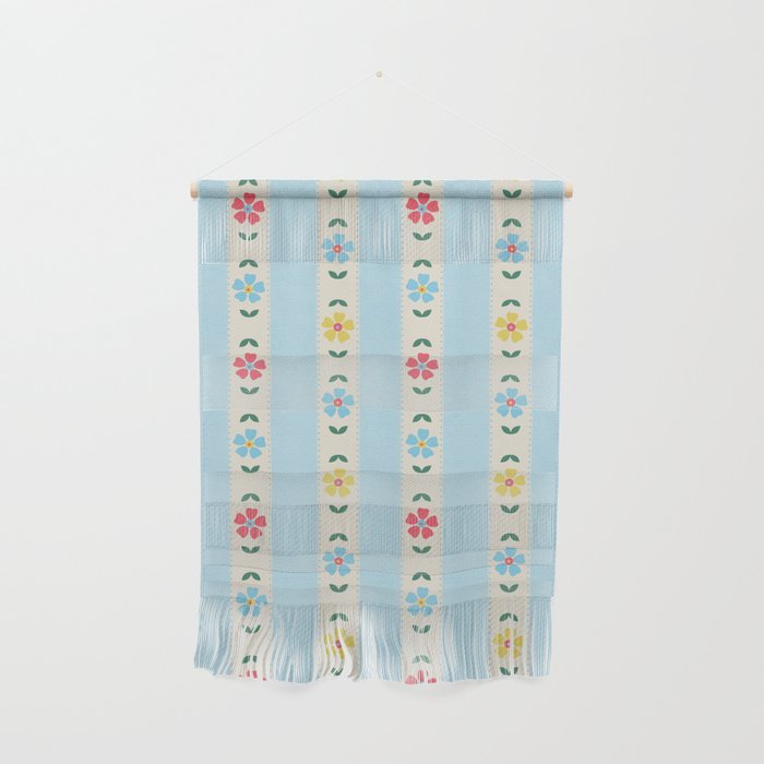 Granny Style Vintage Florals And Light Blue Stripes Wall Hanging